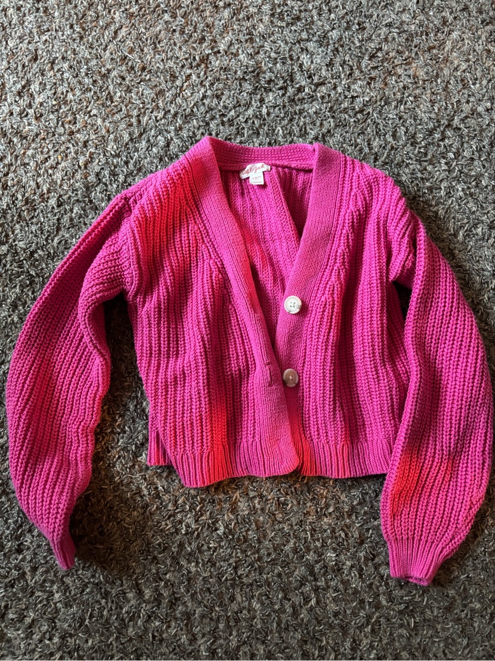 Cat & Jack Hot Pink Chunky Cropped V-Neck Cardigan
